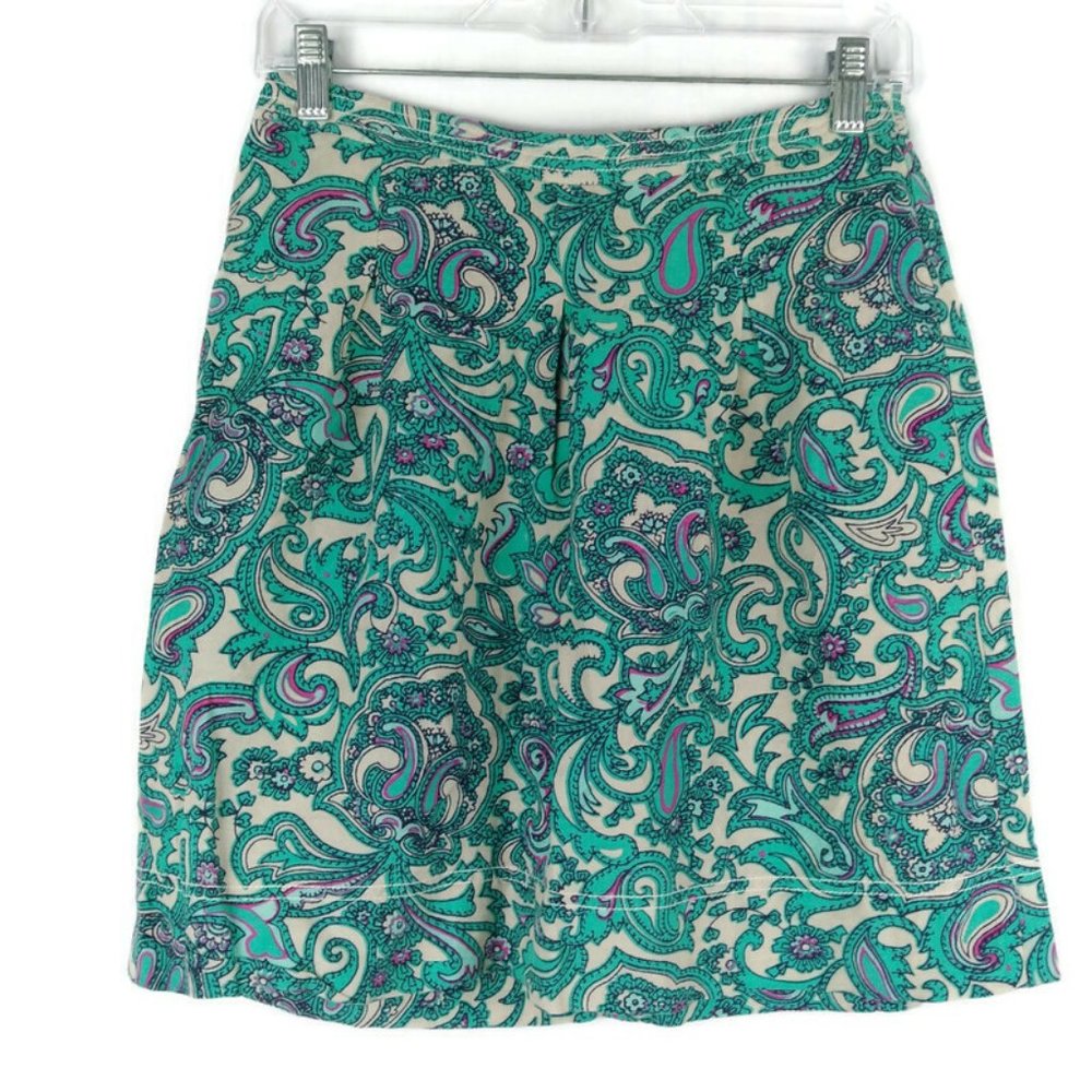Ann Taylor LOFT Women Multicolor Paisley Linen Blend Pleated A-Line Skirt Size 0